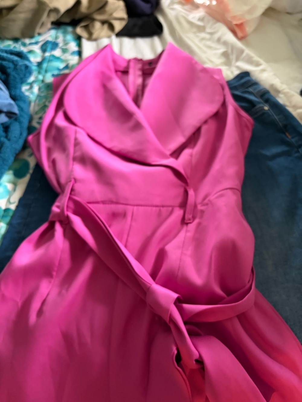 Source Unknown Bright Fuchsia Sleeveless Wrap Jumpsuit